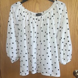 Premise‎ White Blouse Puff Sleeves and Black Polka Dots size XL off shoulder